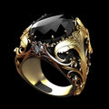 Men's silver geometric pattern wide face ring with imitation ink colour gem ornamentation