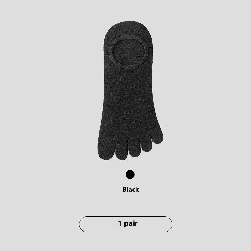 Men's five-finger invisible socks in modal fabric showing colour options: white, khaki, light grey, dark grey, black