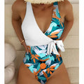Women's high waist one-piece bikini swimsuit with printed pattern