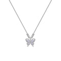 Women's square line opal butterfly necklace in silver with adjustable cross chain