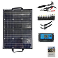 Black 40W portable solar folding panel showing folded dimensions of 425x285x8mm with single crystal cells