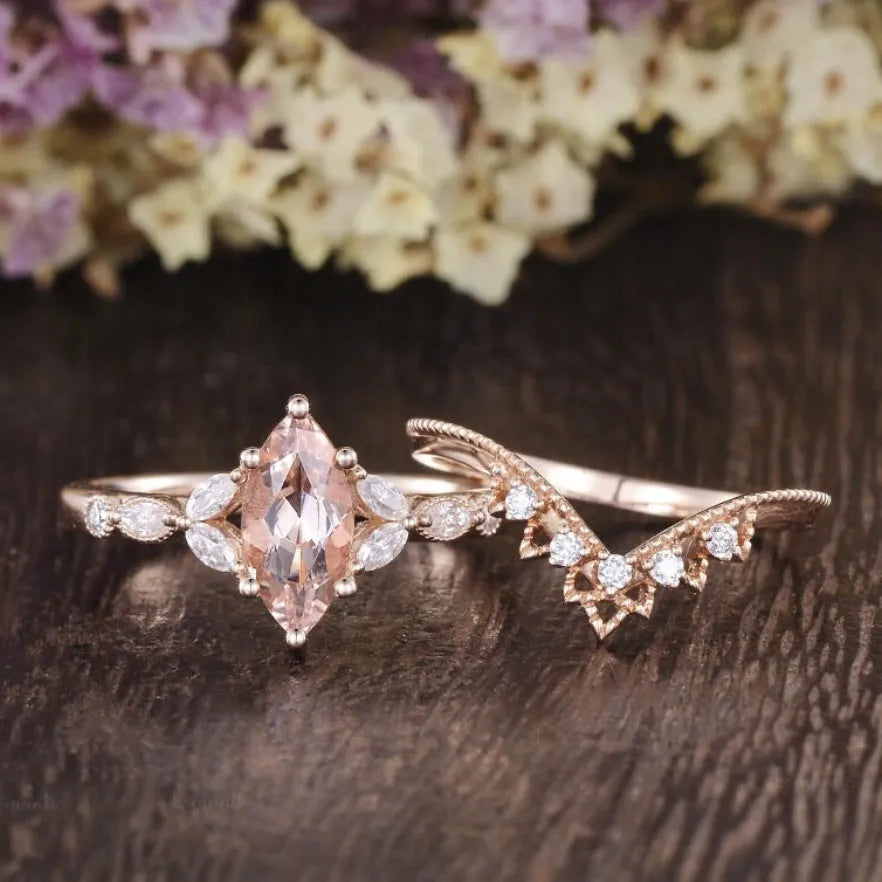 Rose gold flower shaped couple ring set for women sizes no.6 to no.10
