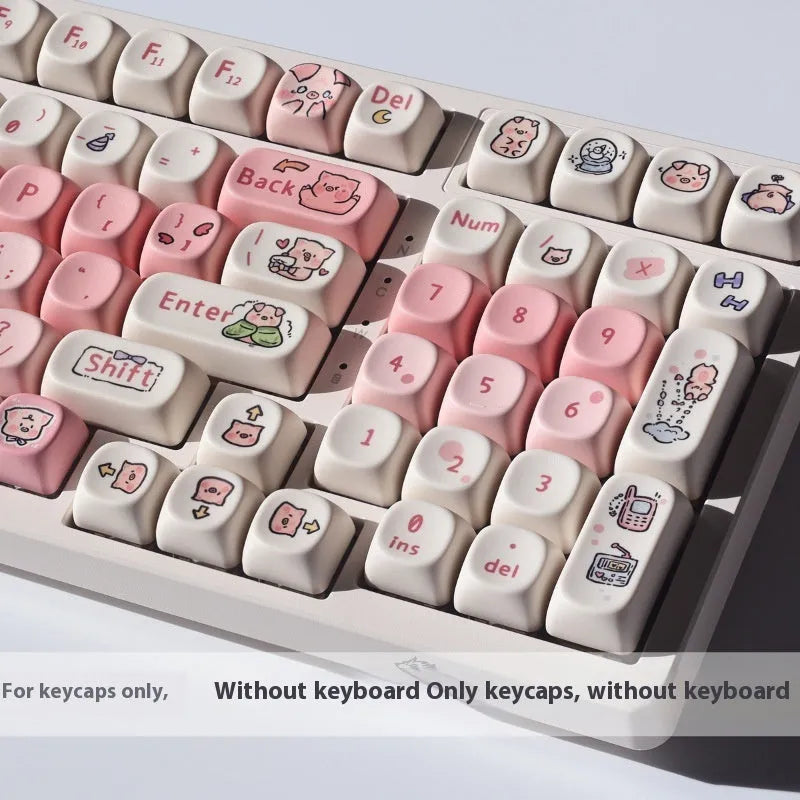 Pink Fragrant Pig artwork PBT key cap for mechanical keyboards with five-sided sublimation print.