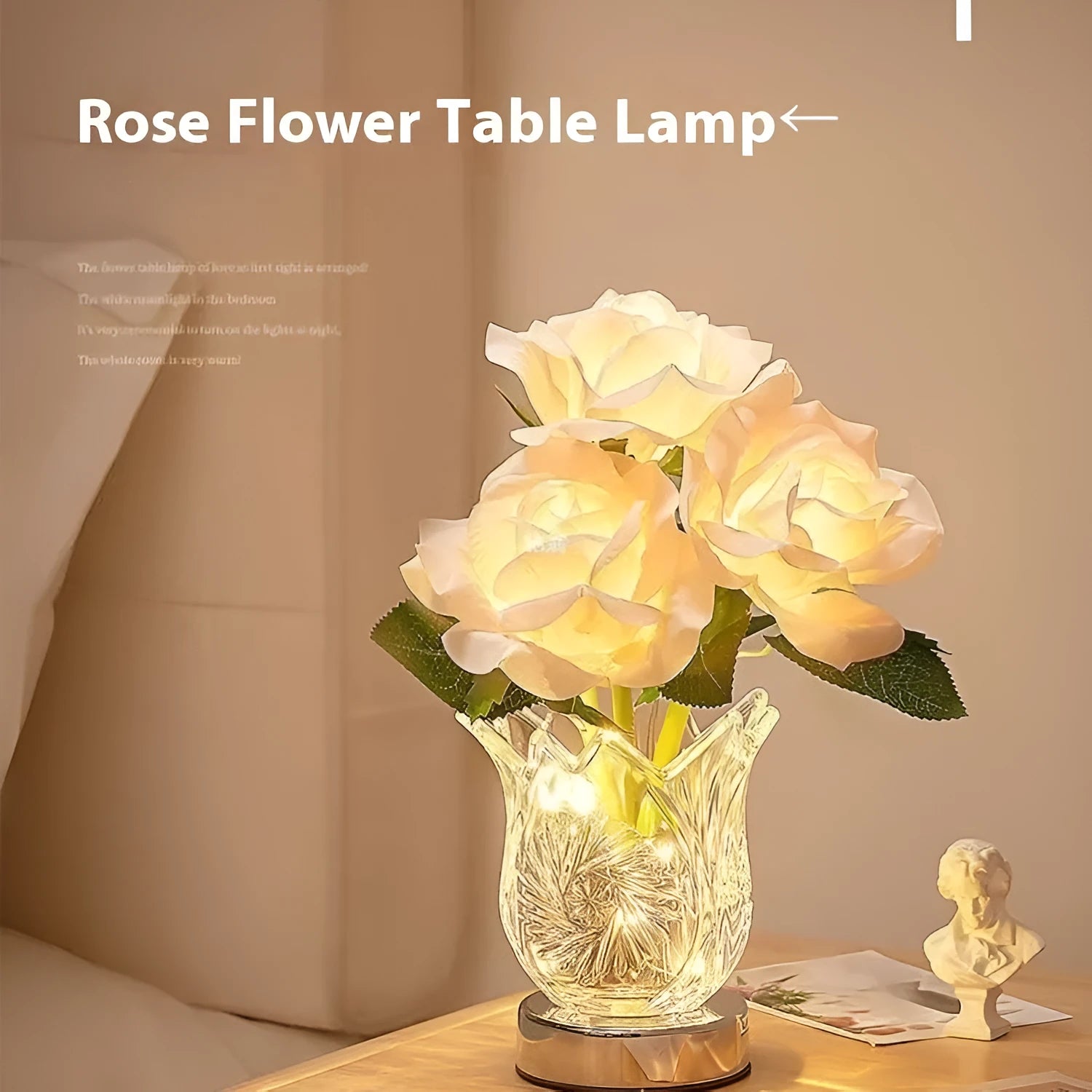 Modern crystal flowers rechargeable touch control table lamp on a bedside table