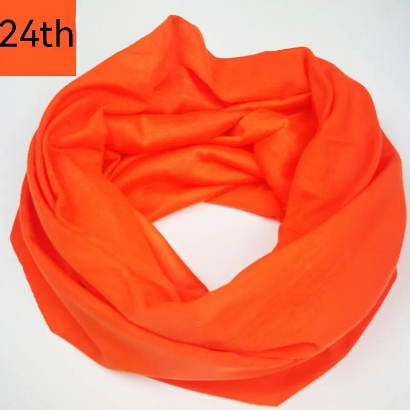 Seamless stretch polyester magic headscarf for outdoor sports in assorted colours.