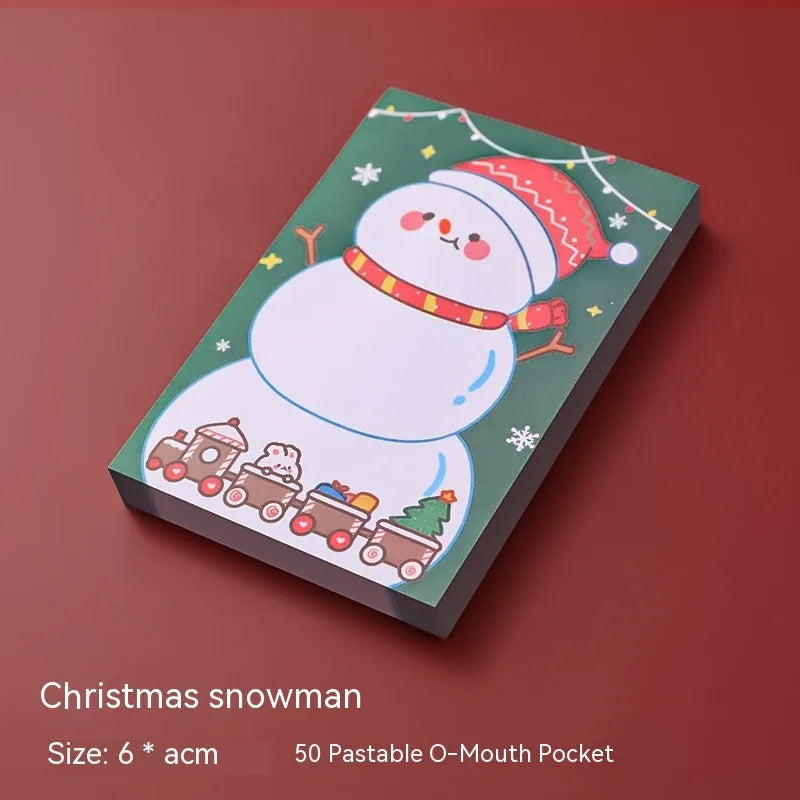 A5 Christmas sticky notes featuring eight designs including bear, elf, gift, and Santa Claus