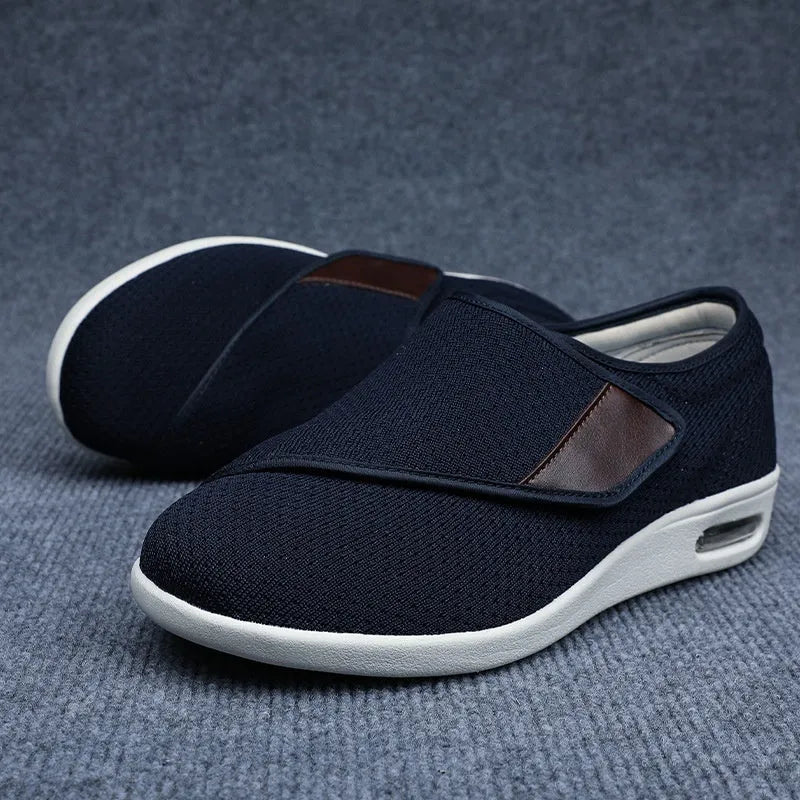 Leisure shoes with Velcro fastening in beige textile and synthetic leather