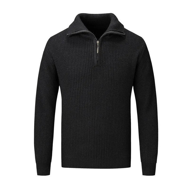 Men's solid colour slim fit pullover sweater in a wool blend fabric on a grey background.