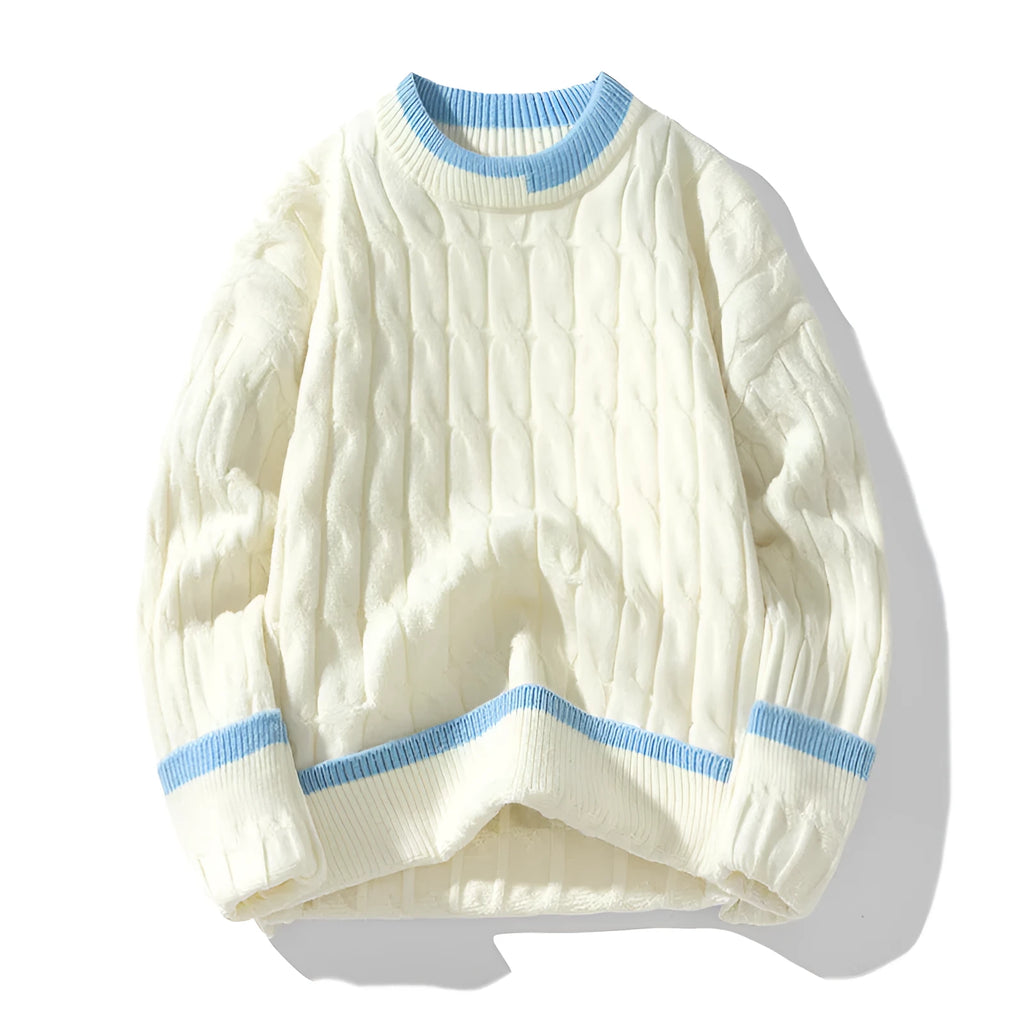 Men's loose fit two-piece modal acrylic sweater set in light blue for autumn and winter.