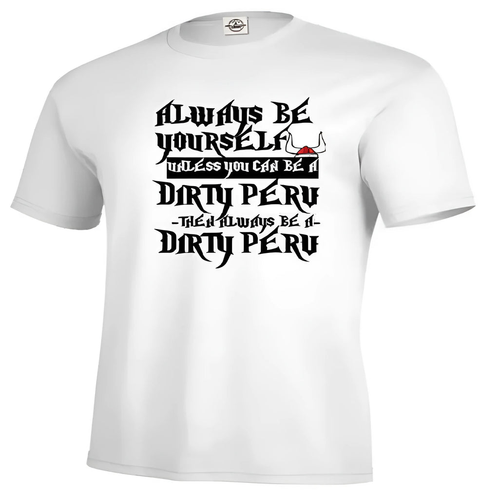 Men's white printed polyester T-shirt with short sleeves and straight casual fit