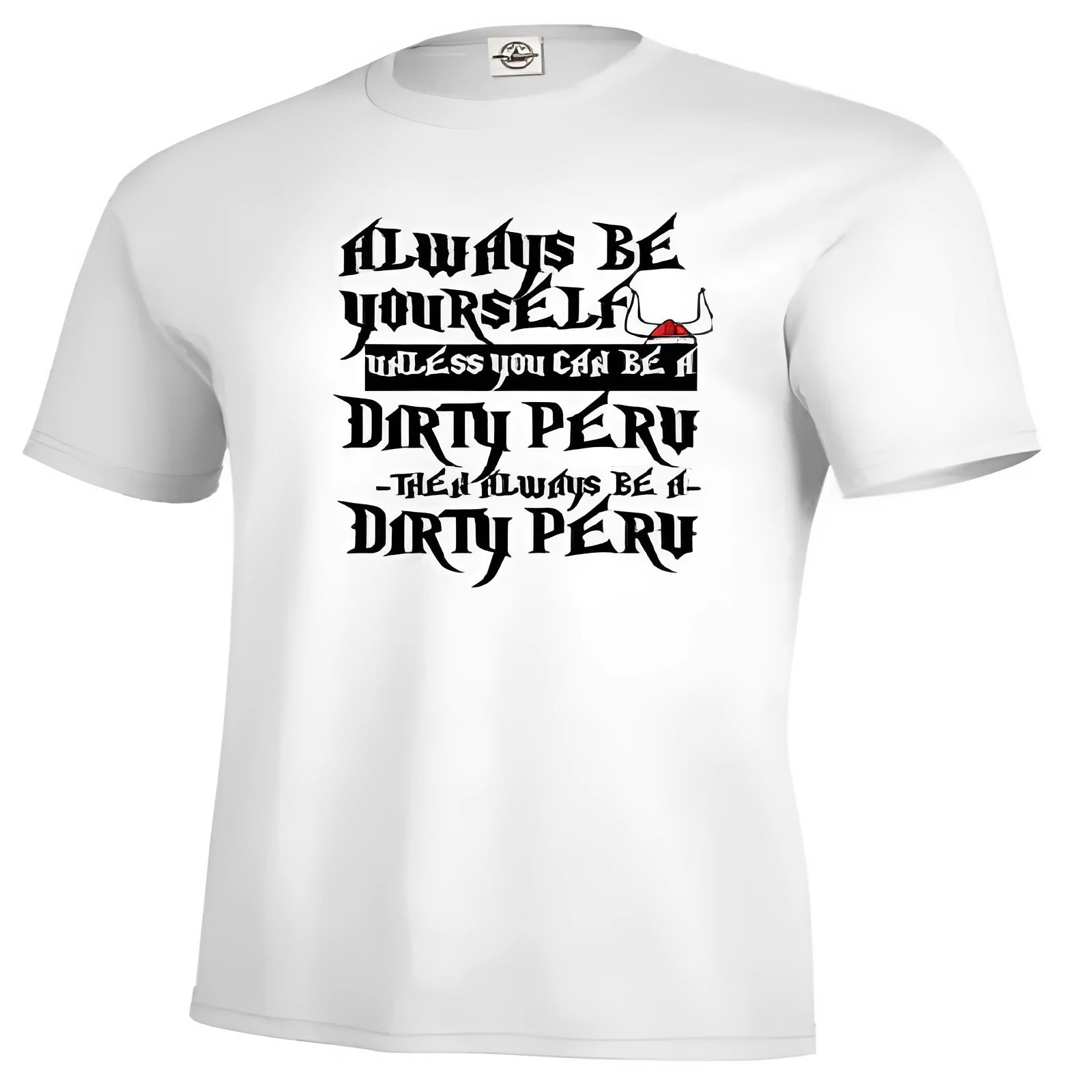 Men's white printed polyester T-shirt with short sleeves and straight casual fit