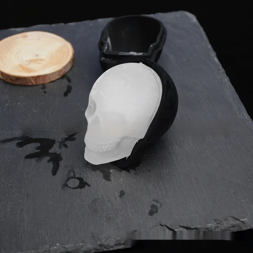 Silicone Halloween skull ice cube tray producing 3D skull-shaped ice