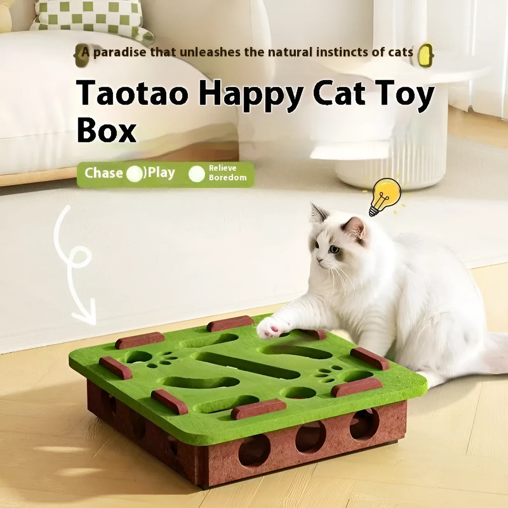 Wool felt cat scratching box toy in green brown colour, showing hollow square shape