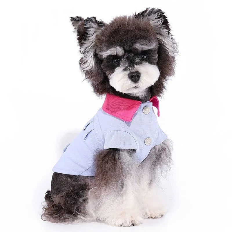 Blue and purple polyester summer dog vest with traction rope ring for small dogs