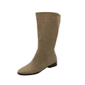 Women's pointed toe retro suede boots with thick heel below the knee in black