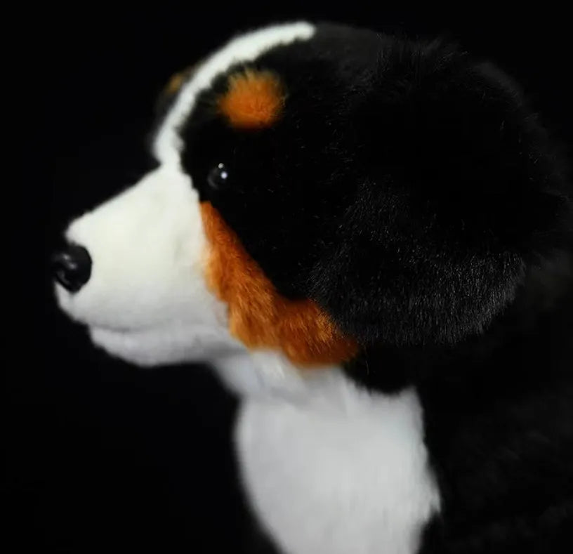 Black Bernese Mountain Dog plush toy with 29cm length, made from chemical fibre fabric