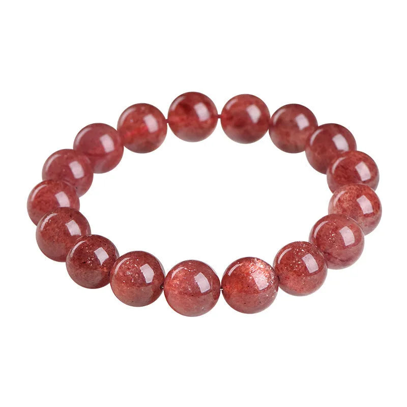 Polished cherry red strawberry quartz geometric bracelet on a white background, showing 3A and 5A grade options.