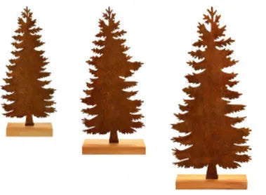Three metal Christmas tree ornaments with elk silhouettes and rustic rust-effect finish