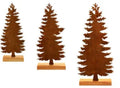 Three metal Christmas tree ornaments with elk silhouettes and rustic rust-effect finish