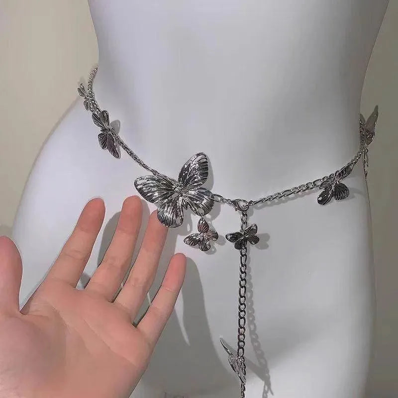 Golden butterfly waist chain women's belt with retro styling and alloy construction