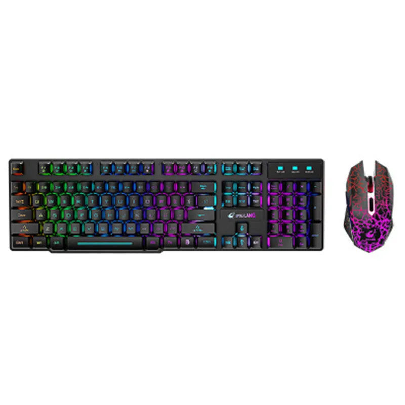 T3 wireless keyboard and mouse set showing black rainbow light backlit variant with USB receivers