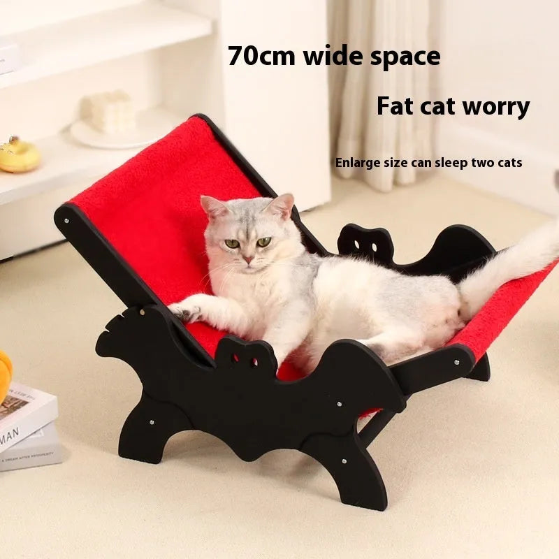 Black and red wooden cat recliner bed with bat design for Halloween theme