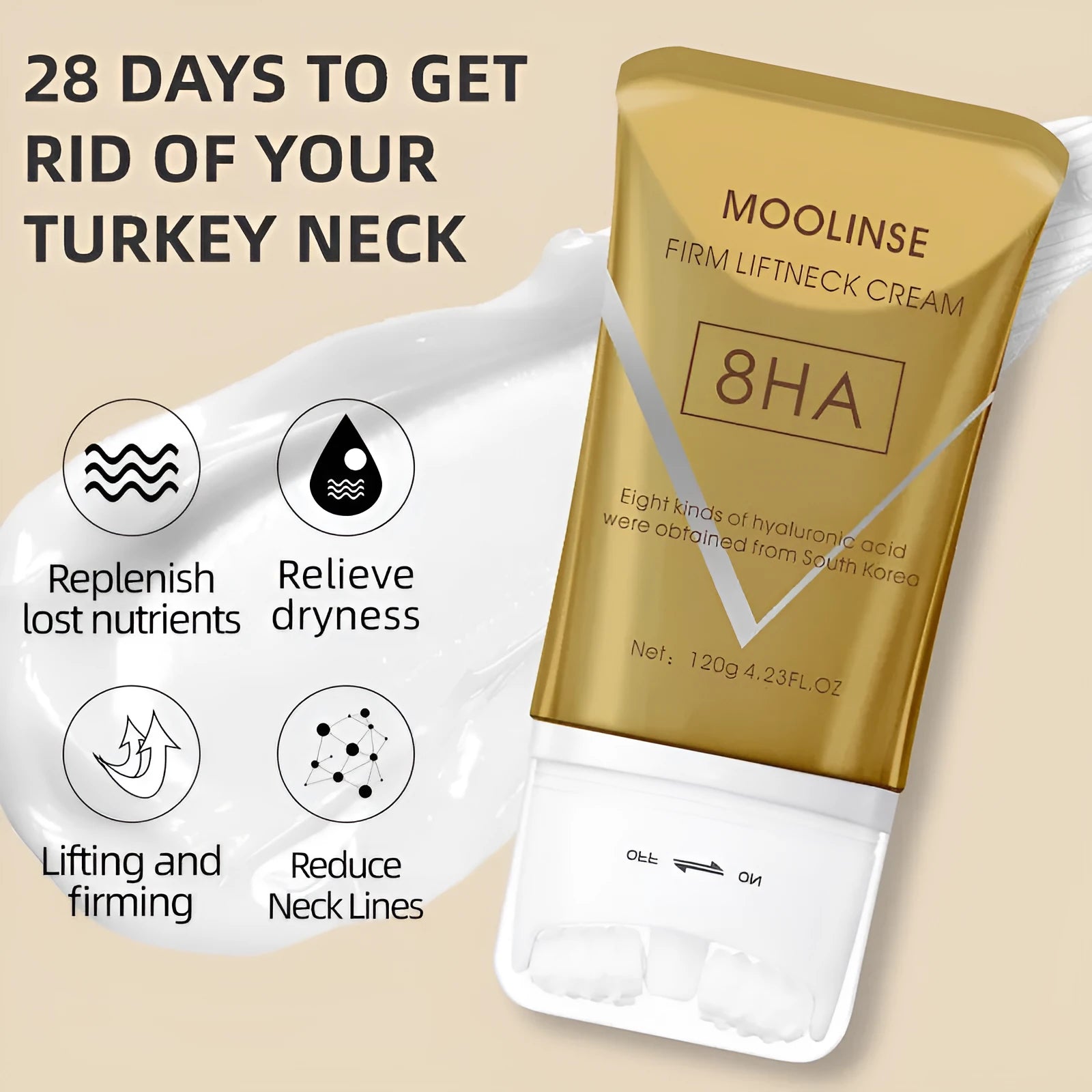 120ml neck lifting and firming massage cream in packaging for universal skin type application