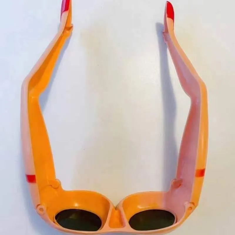 Orange personality leg hip sunglasses with distinctive design measuring 15cm wide