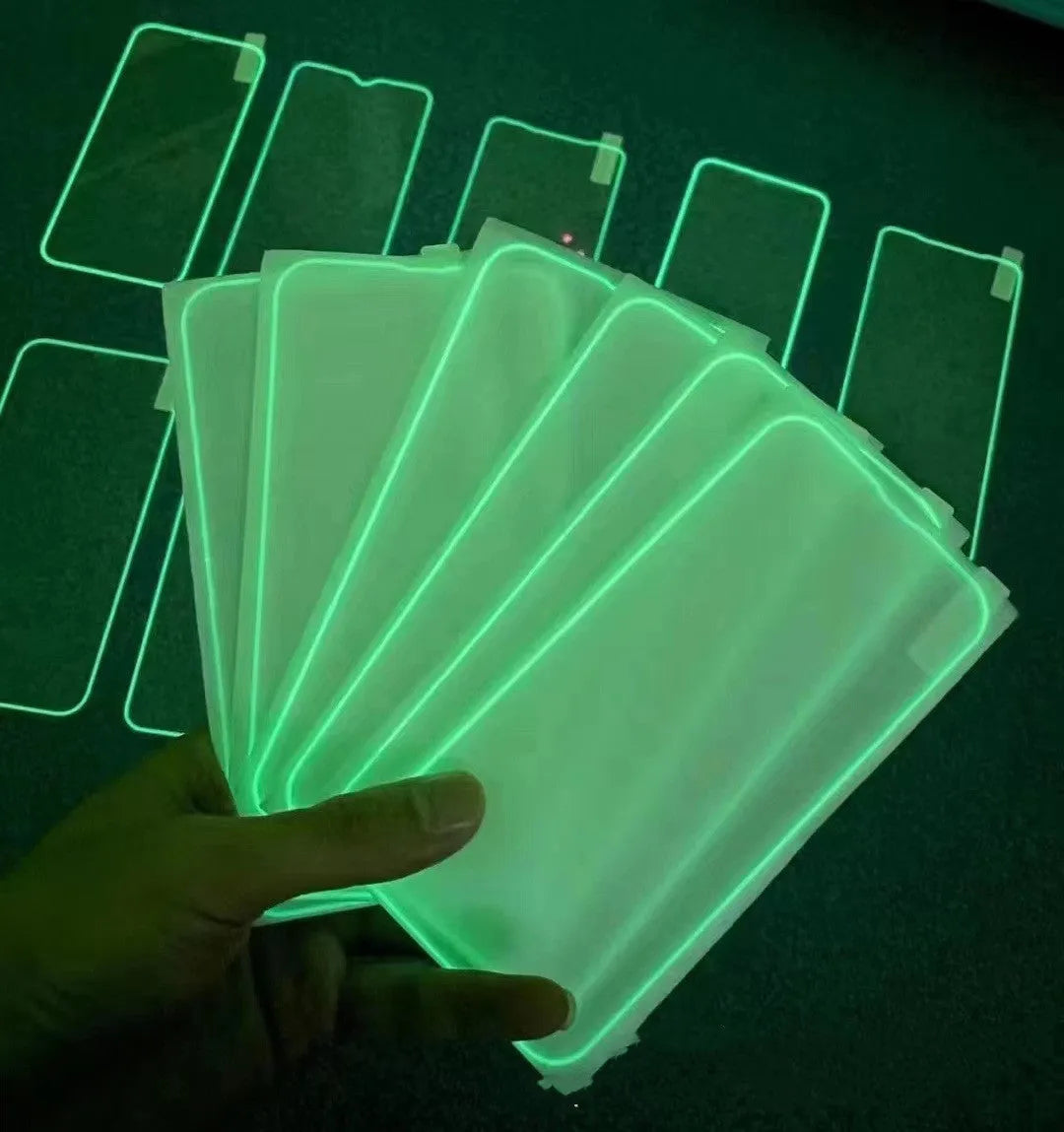 Luminous tempered glass screen protector for iPhone in pink yellow green blue grass green colours
