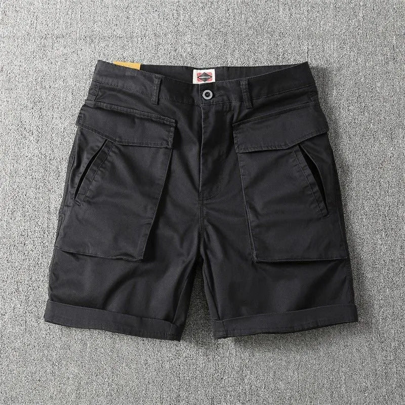 Men's Army Green cargo shorts with multiple pockets showing straight leg cut and cotton fabric