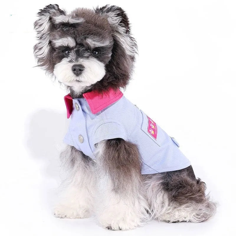 Blue and purple polyester summer dog vest with traction rope ring for small dogs