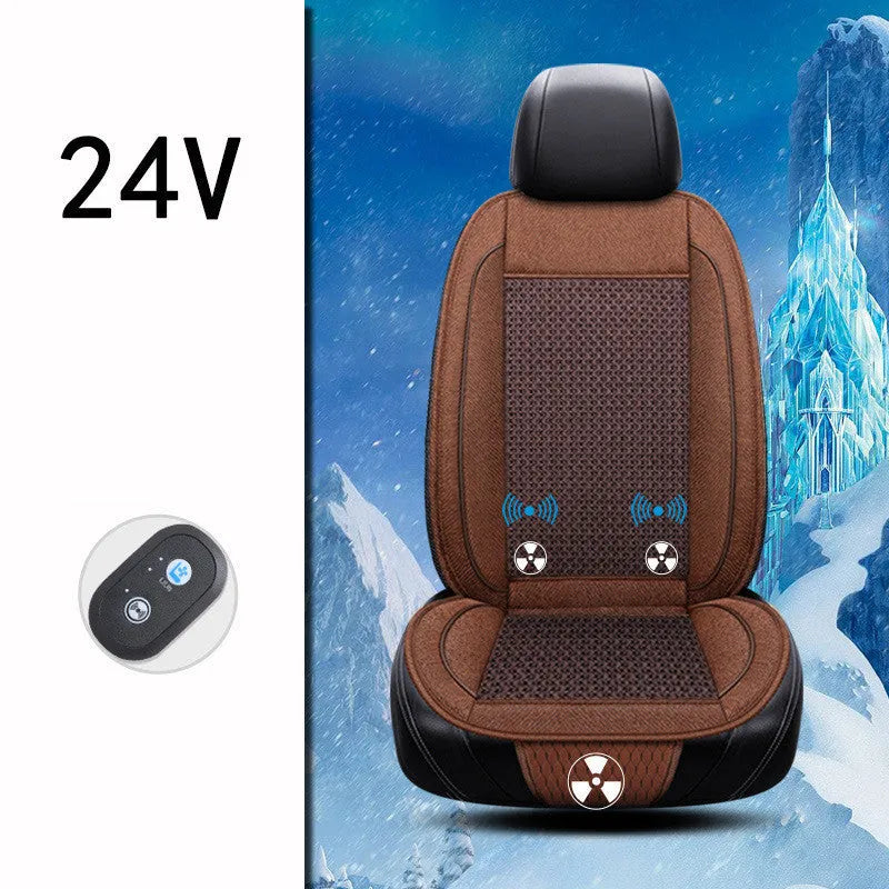 Square black car ventilation seat cushion with massage function measuring 60cm x 60cm