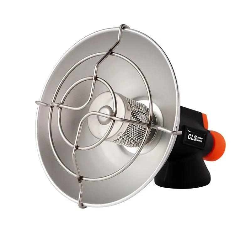 Black and orange portable outdoor heating stove with automatic press ignition for camping
