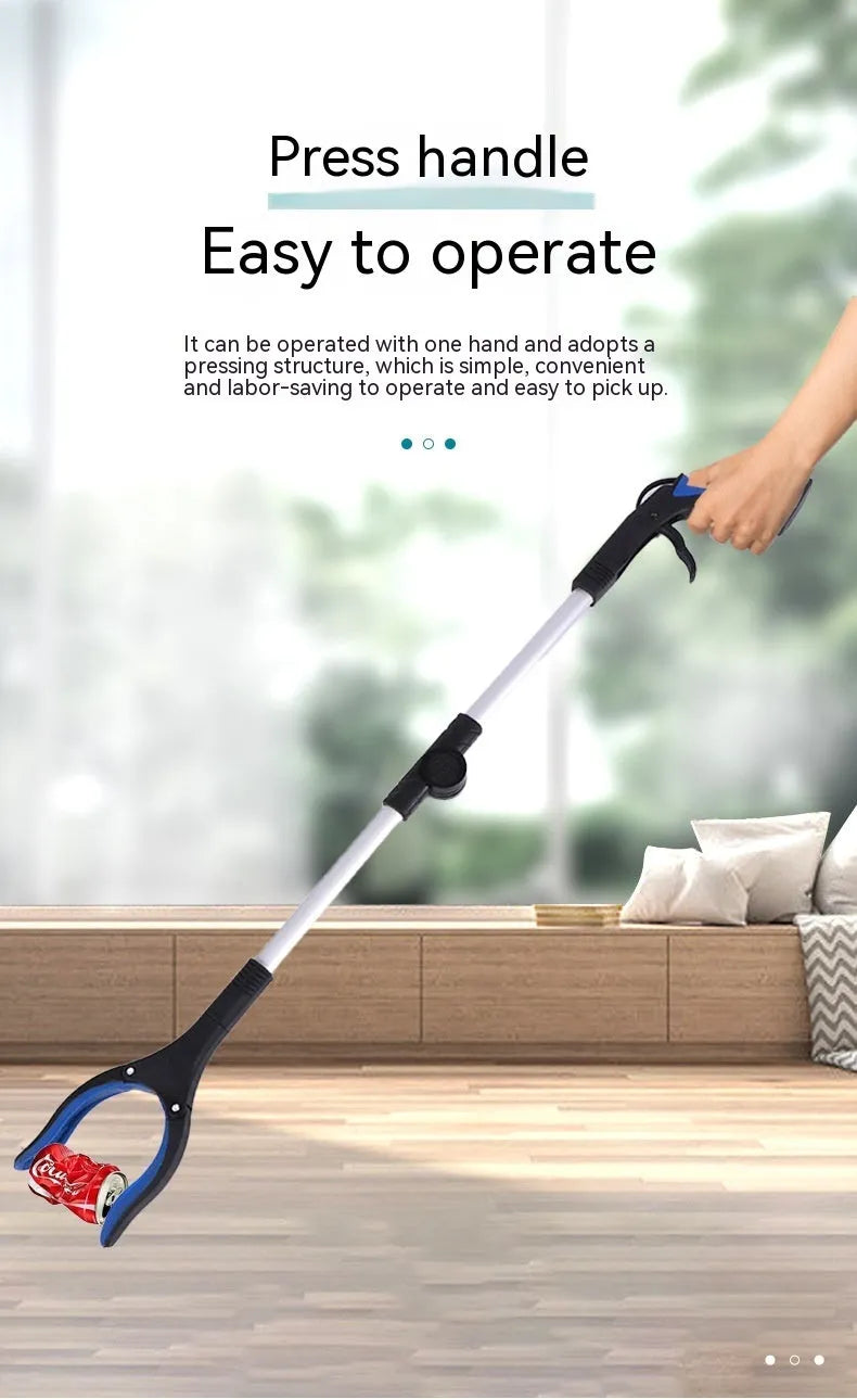 Foldable aluminium garbage clamp showing extended 80cm length and magnetic sucker attachment