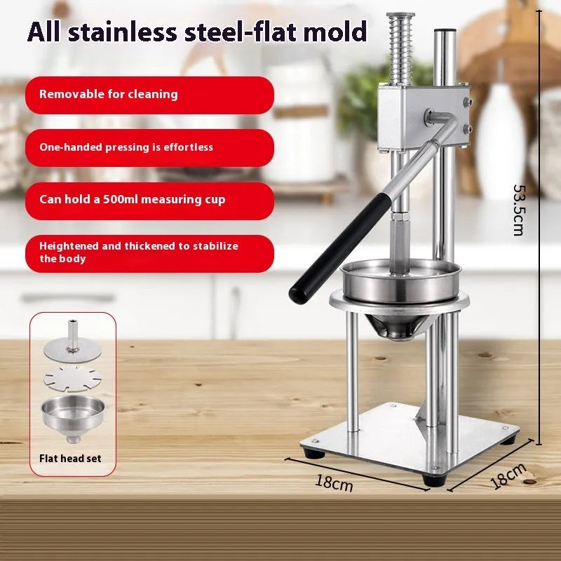 Manual stainless steel orange juice juicer with quick disassembly lever and citrus press cone.