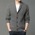 Korean style jacquard patterned men's knitted cardigan in straight cut with front opening