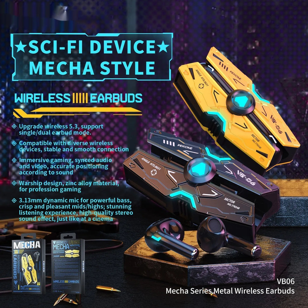 Mech Battleship Bluetooth headset in tarnish with metal construction and e-sports low latency chip