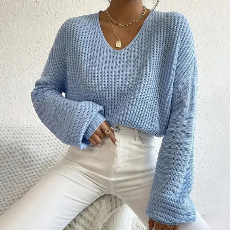 Women's solid colour long sleeve polyester pullover top in loose casual fit