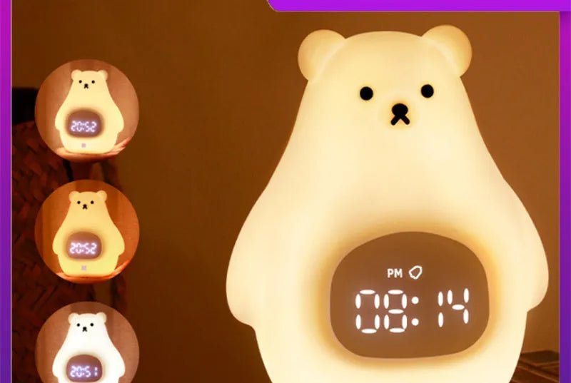 Big White Bear cartoon silicone night light with timer and alarm functions