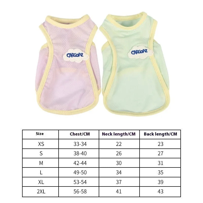 Grass green polyester cat cooling vest with anti-lint fabric for summer wear