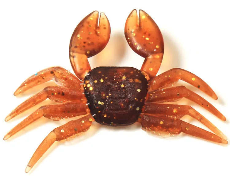 PVC soft crab fishing lure measuring 8cm in brown and red colour variations