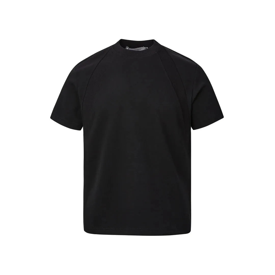 Air layer stitching short sleeve top in loose fit polyester, shown in black colour