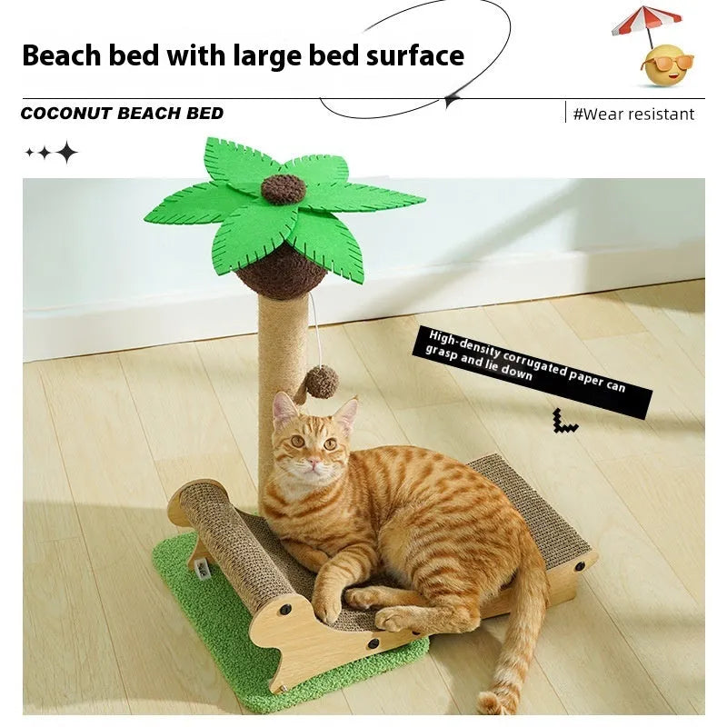 Wooden beach chair shaped cat climbing frame with scratch board surface and hemp mat column