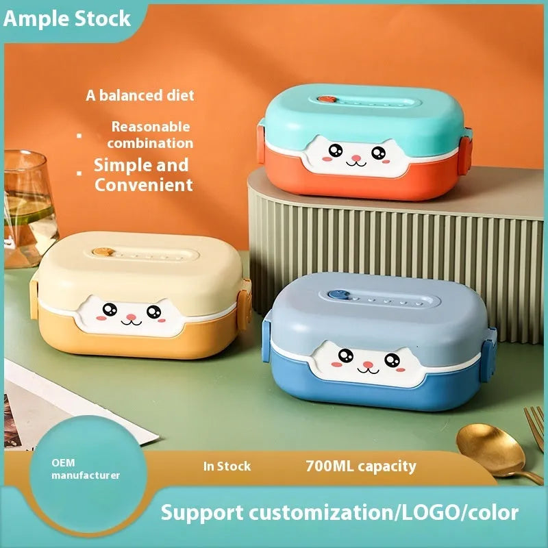 Square divided lunch box with microwave-safe plastic in multiple colour options