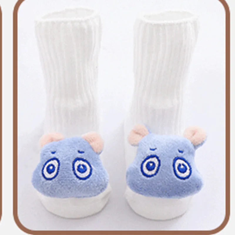 Cotton baby floor socks with anti-slip soles in multiple colours and patterns