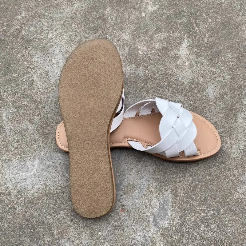 Women's flat slippers suede PU upper rubber sole casual open toe summer black