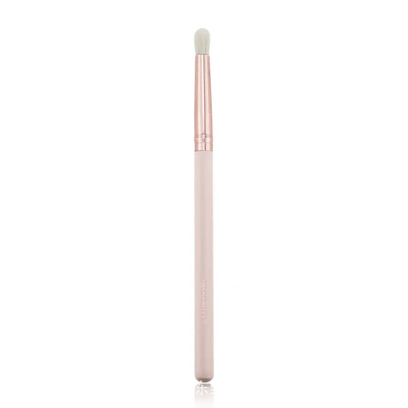 26 pink wooden-handle makeup brushes with natural wool bristles in a PU storage bag