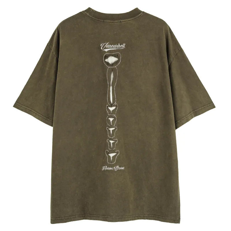 Skull graphic cotton t-shirt with letter print in loose drop-shoulder style