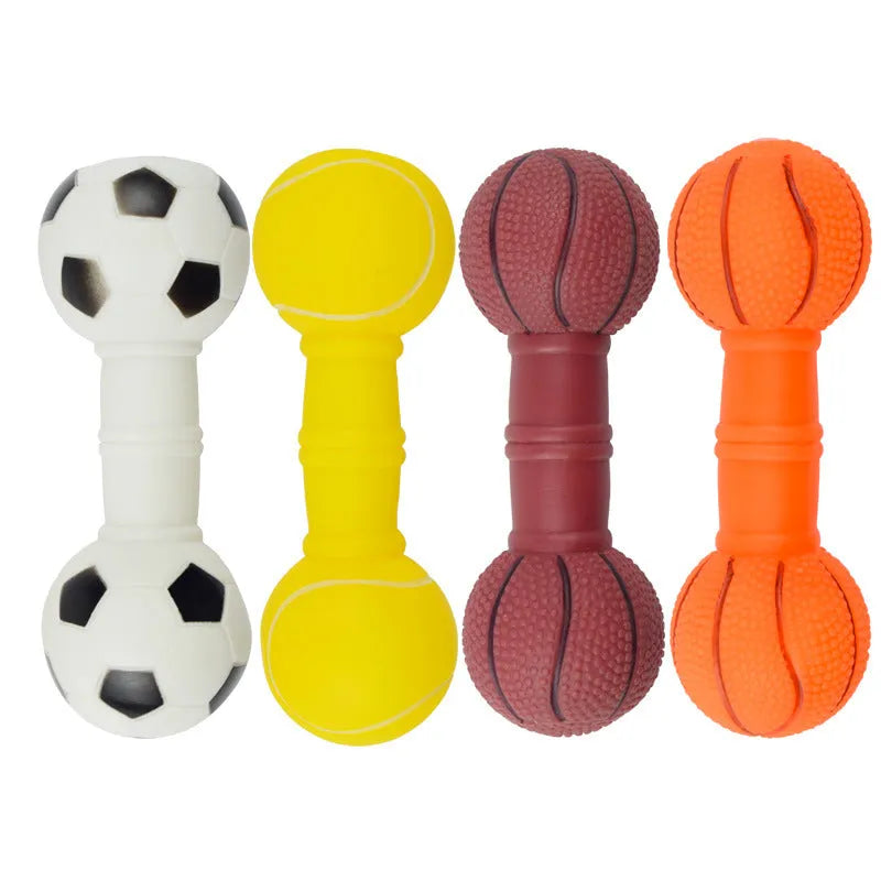 PVC football dumbbell shaped squeaky chew toy for dogs in assorted colours