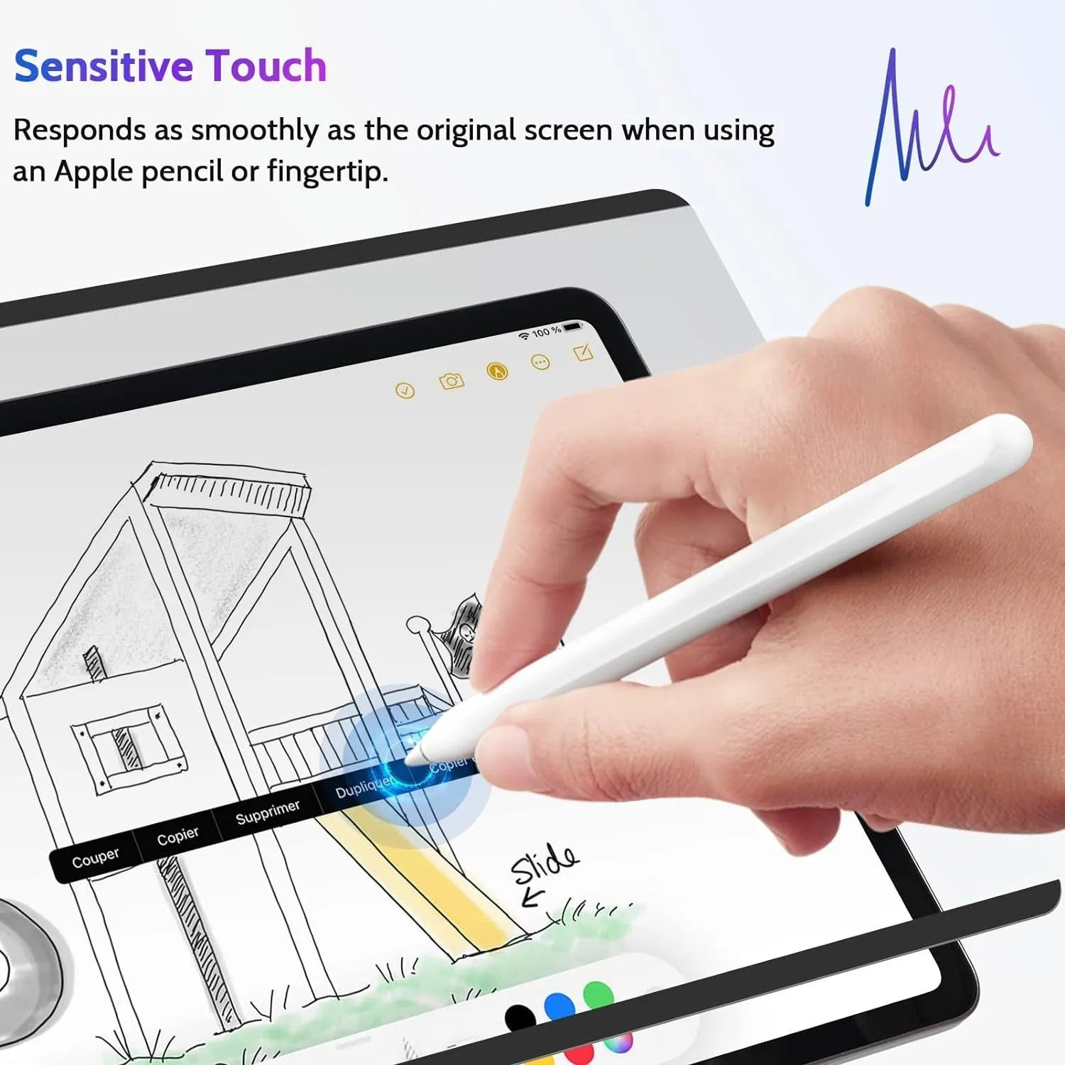 Magnetic anti peeping film for iPad with paper-like texture and optional storage clip on packaging colour card